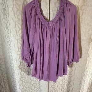 Terra And Sky Women's 3/4 Sleeve Violet-Pink Ruffled Blouse Size 2X NWT